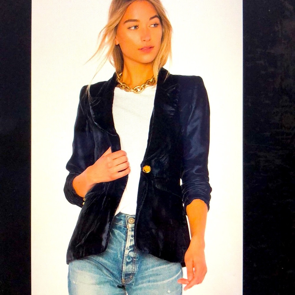Smythe Peaked Lapel Black Velvet Blazer size 2 Brand New Without Tags